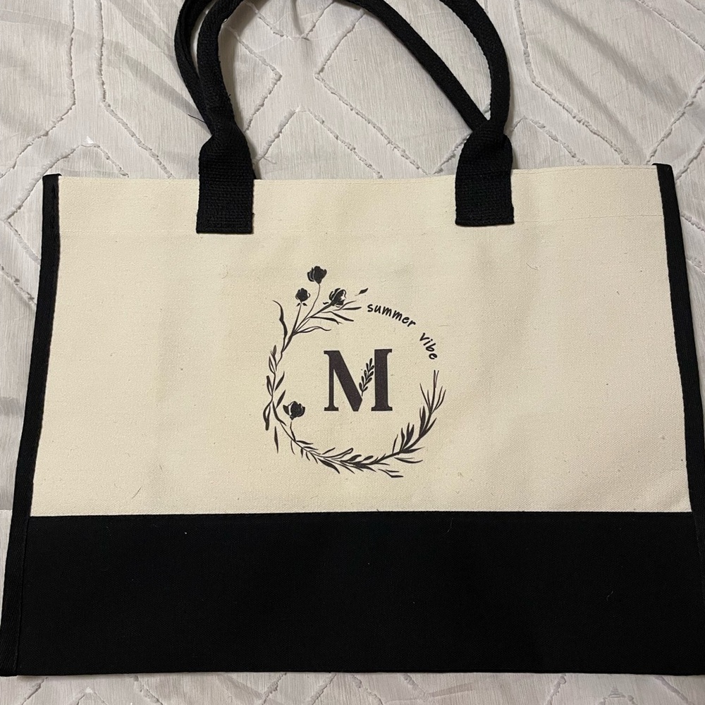 New Canvas Tote Bag Letter M Initial Canvas Beach Bag, Monogrammed. Never used.